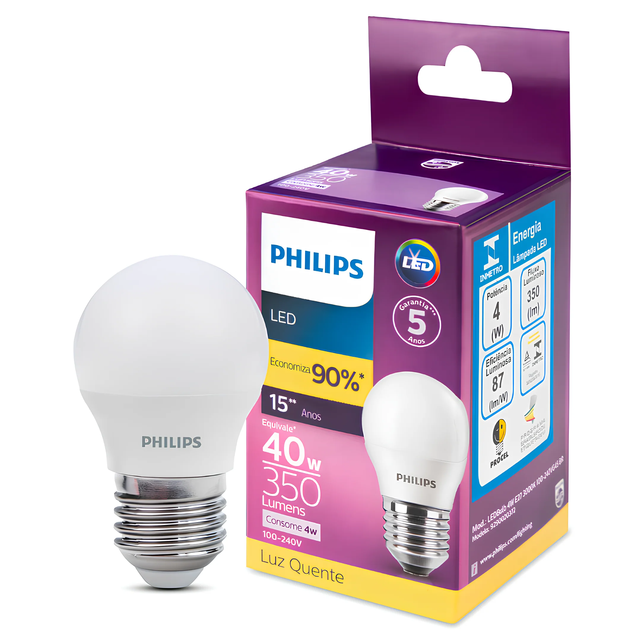 Lampada Led Bolinha 4W 350Lm 150° Ip20 Bivolt E27 Philips - Image 9