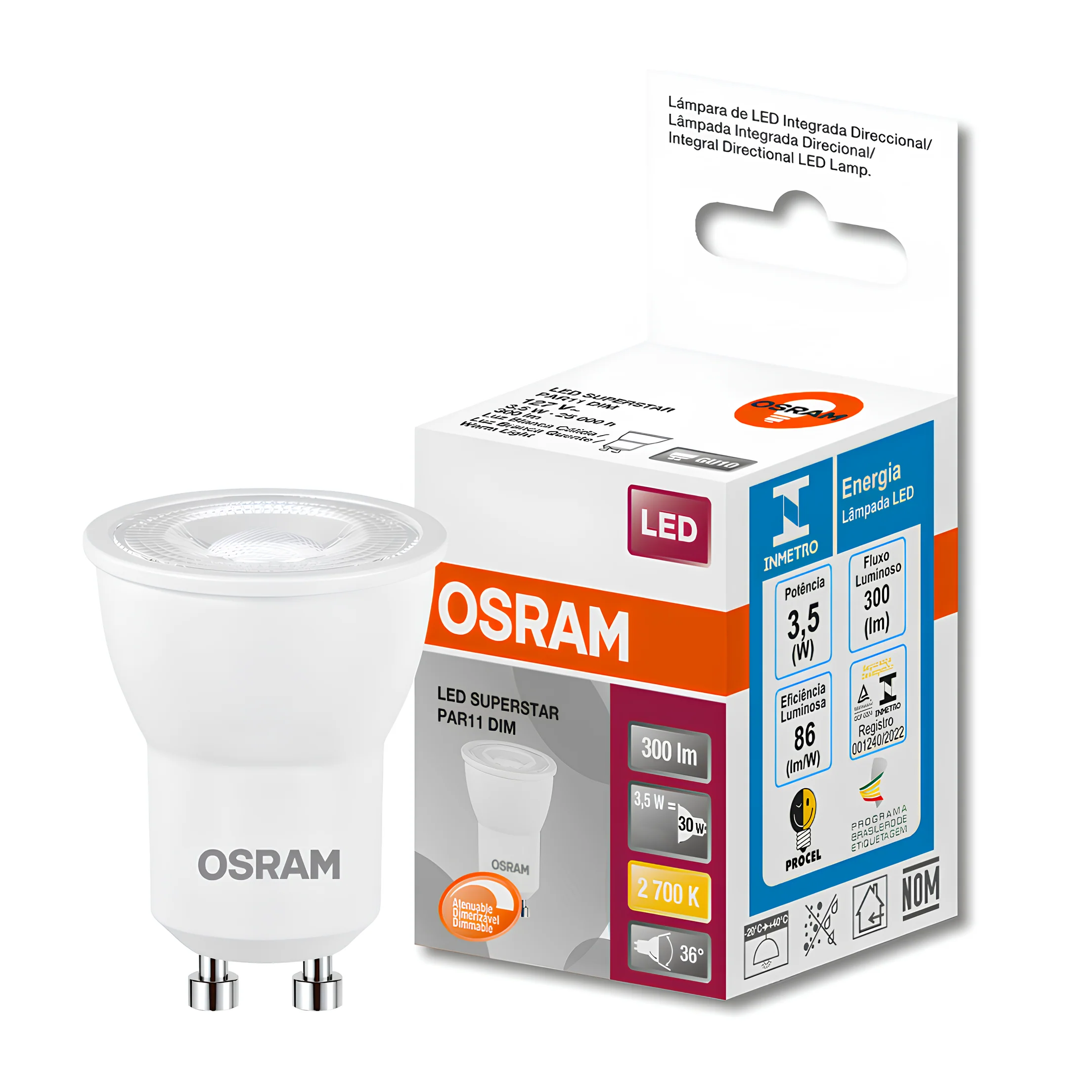Lampada Led Mini Dicroica Par11 Dim 3.5W 2700K 300Lm Osram - Image 5